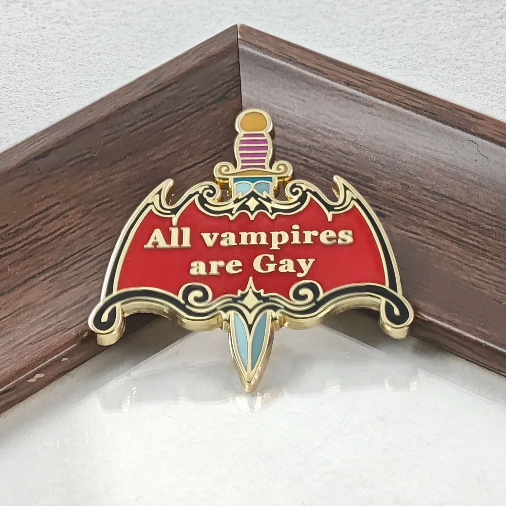 Funny All Vampires Are Gay Enamel Pin Gothic Bat Text Brooches LGBTQ Pride Metal Badge Creative Cartoon Lapel Pin Jewelry Gift