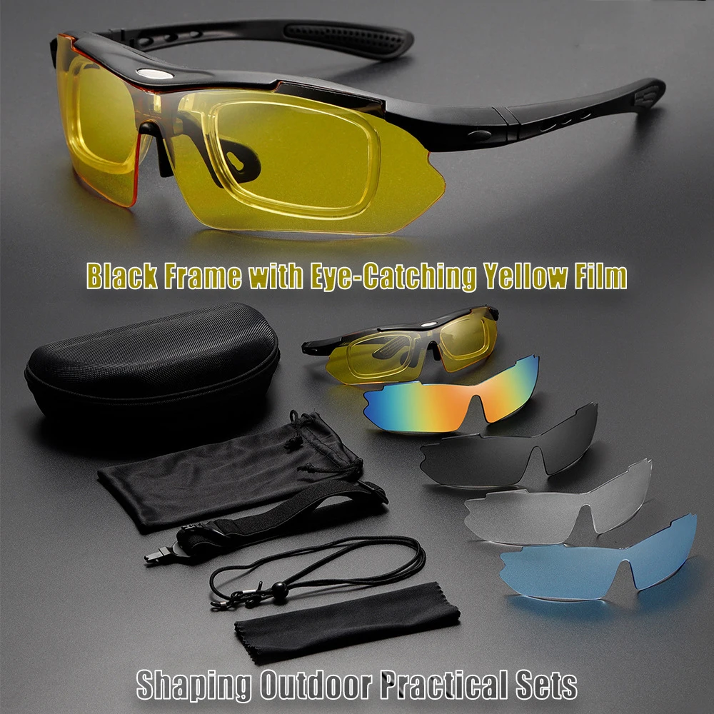 New Men's and Women's Cycling Glasses, Colorful Protective Set, Multi-Functional Sports Glasses, Unisex, 5-Piece Safety Goggles