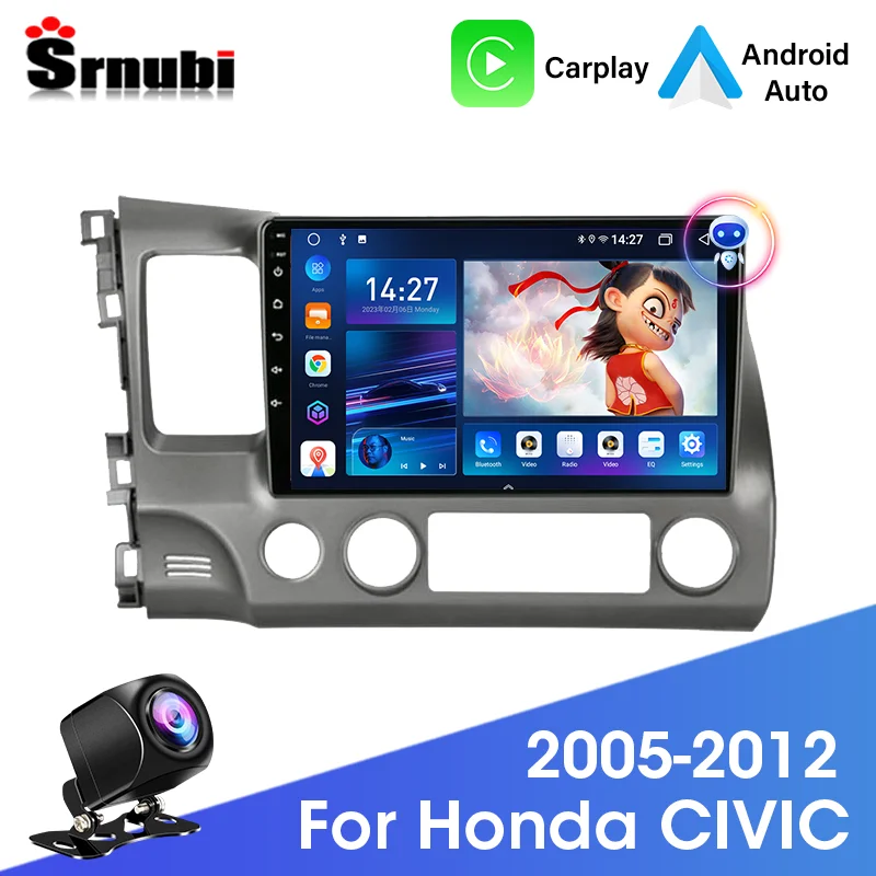 Srnubi 2 Din Car Radio for Honda Civic 2006 2007 2008 2009 2010 2011 Multimedia Player Android 12 Carplay Stereo GPS Audio DVD