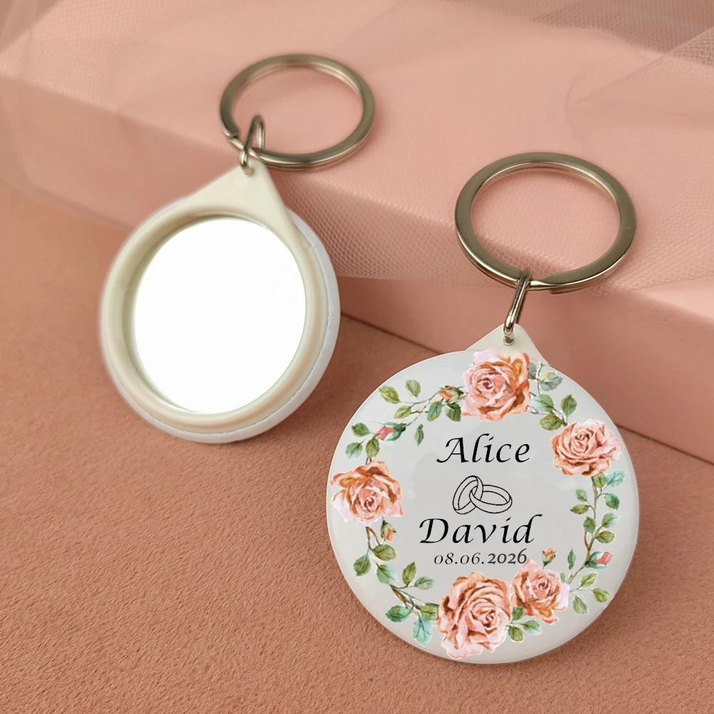 Wedding Gift For Guests Key Ring Mirror Personalized Name Souvenir For Baby Shower Bridal Shower Gender Reveal Party Decorations