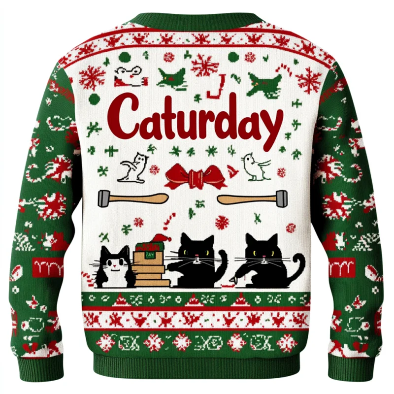 2024 Caturday European American Hoodie New 3D Printed Kawaii Cats Graphic Sweater Autumn Street O Neck Long Sleeve Sweatshirts