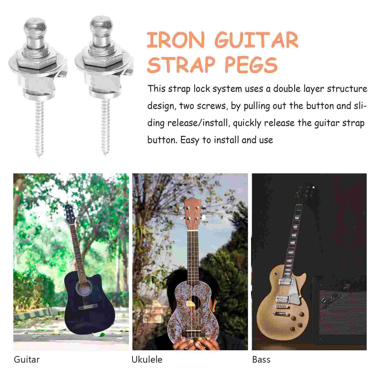 10 Pcs Guitar Strap Nails Bass Lock Anti-slip Belt Locks Electric Instrument Button Iron Fixator