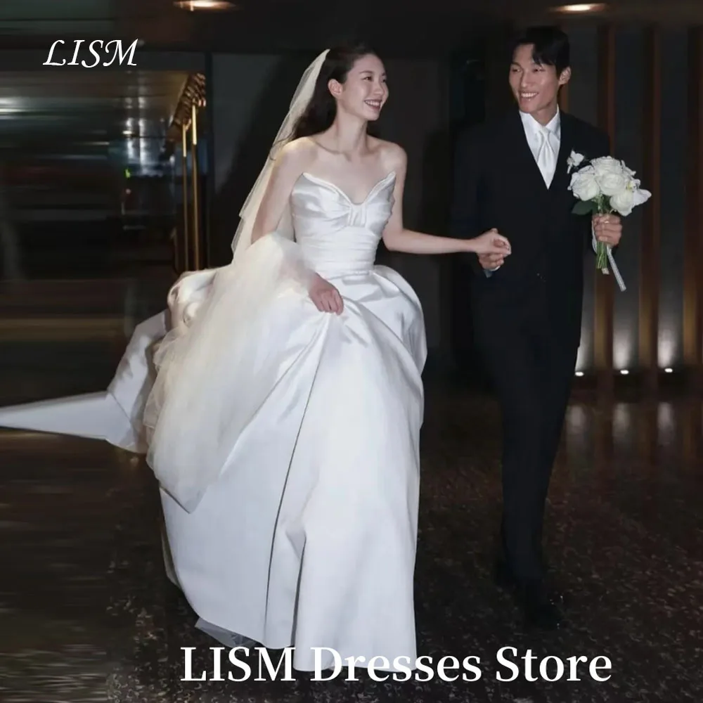 

LISM Sweetheart A-Line Korea Wedding Dresses Simple Soft Satin Floor Length Elegant Bridal Gowns 웨딩드레스 Customized Corsets