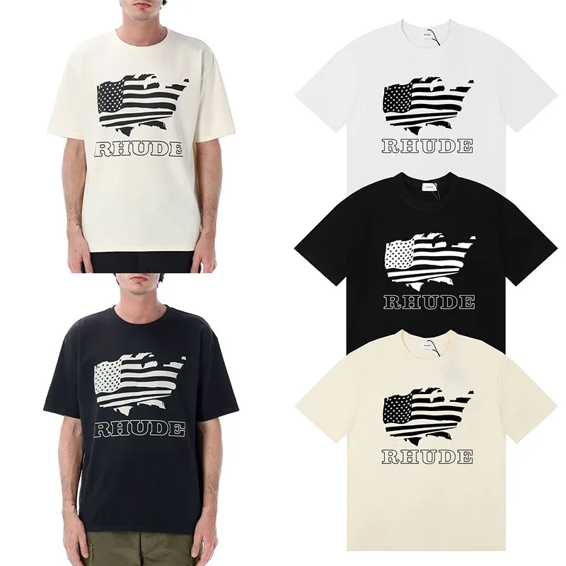 Fashion New RHUDE Men's T-shirt Letter Printing Short-sleeved Loose Casual Fashion Top High Quality Fast Delivery