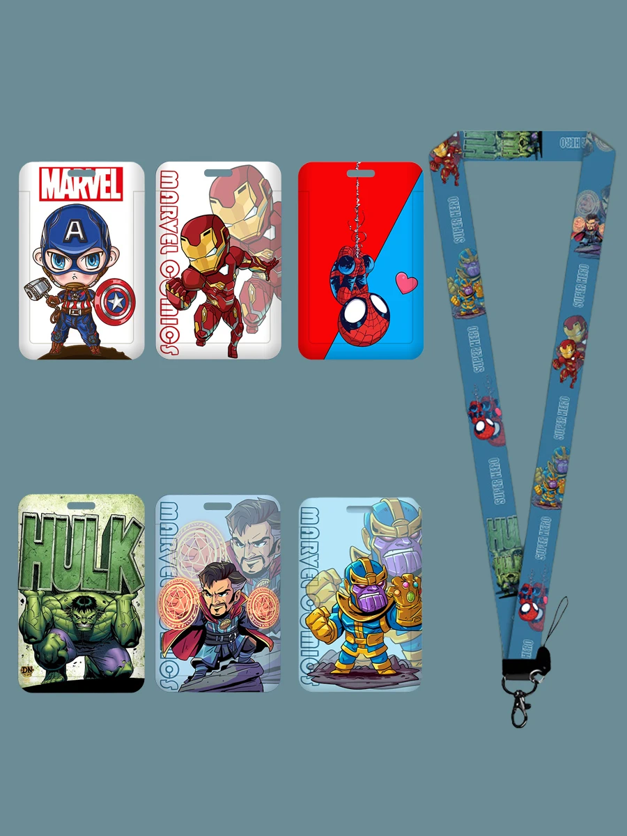 Marvel Card Sleeve Lanyard Iron Man Thor Spider-man Badge Card Sleeve Anime Card Sleeve Protective Sleeve