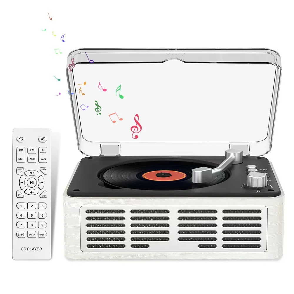 

Multifunctional retro cd player portable bluetooth speaker high fidelity stereo album player