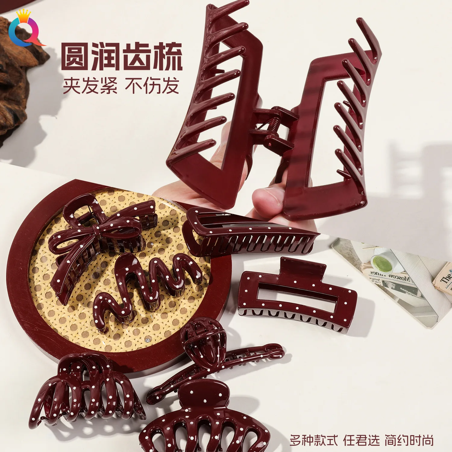 

1 шт. Красная заколка-краб для волос с узором «Красная винная волна» и акулой, элегантная, для женщин, для создания полупучка на затылке, с сильным захватом, оптом