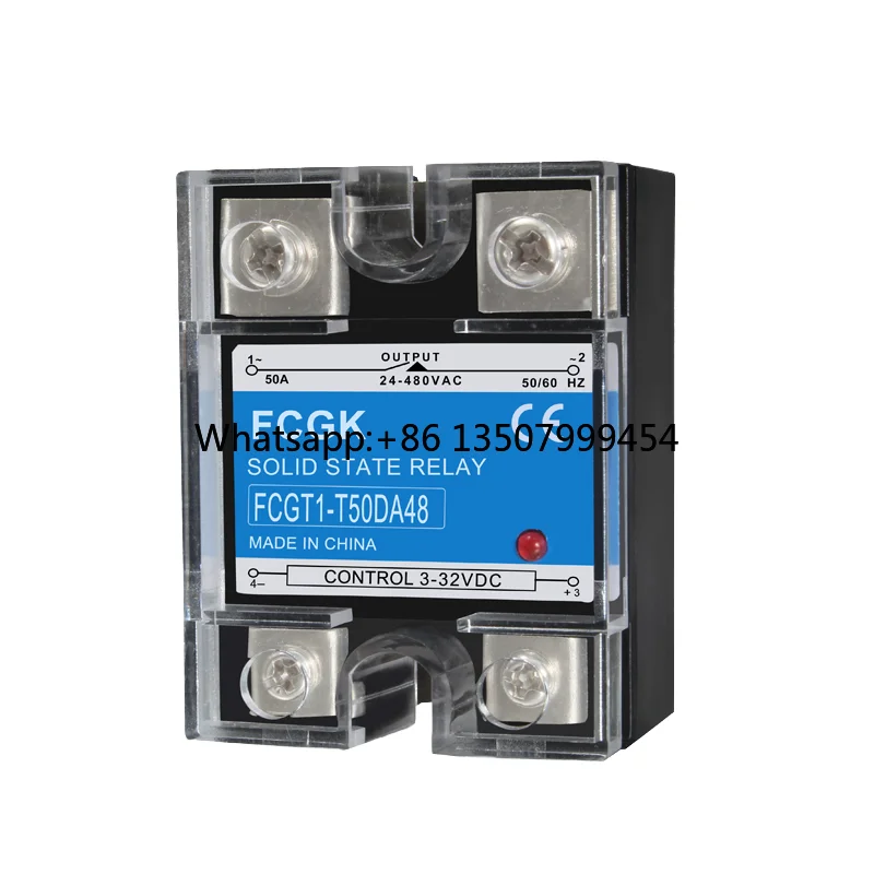Relé de Estado Sólido Miniatura Monofásico de Alta Potência SSR-D48 25A/40A/100A com Acoplador Óptico, Controle DC, AC 12V/24V/220V