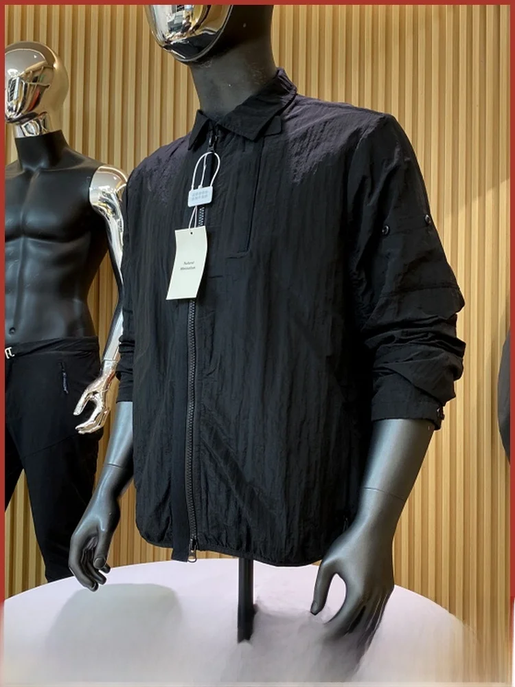 

Outdoor Nylon Metal Reflective Double Layer Spring Autumn New Men's Stand Collar Jaet Coat Trendy Windproof Zipper Closure