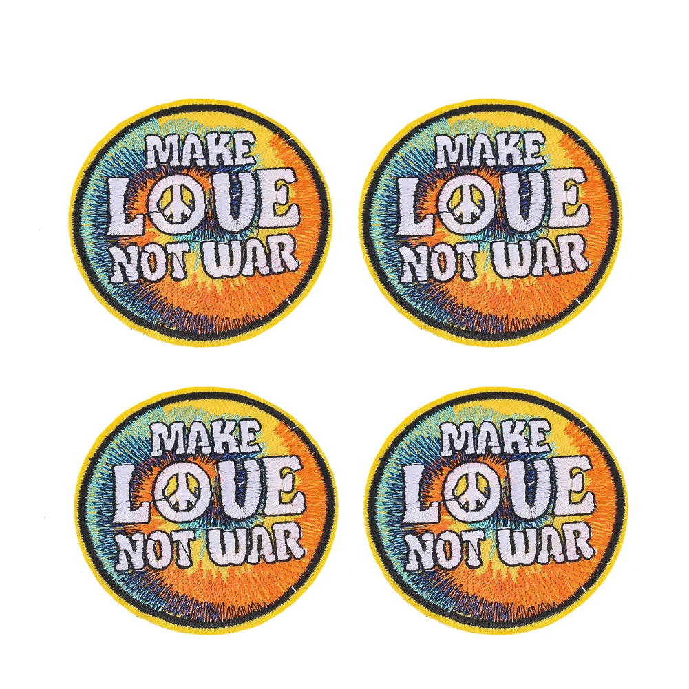2 Stücke „Make Love Not War“ bestickter Aufnäher zum Aufbügeln, Friedenssymbol, runde Applikation, Abzeichen, DIY-Deko für Kleidung, Jacken, Rucksäcke, Accessoire – Detail 1