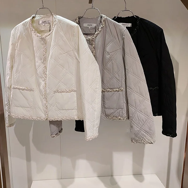 

Универсальное пальто для города, белое, утепленное, с круглым вырезом, в корейском стиле, с длинными рукавами, на одной пуговице