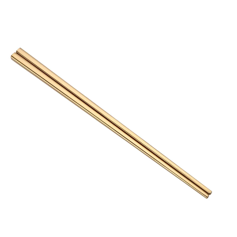 A Pair Stainless Steel Chopsticks Square Electroplated Seamless Body Rustproof Dishwasher Safe Reusable Metal Chopsticks Golden