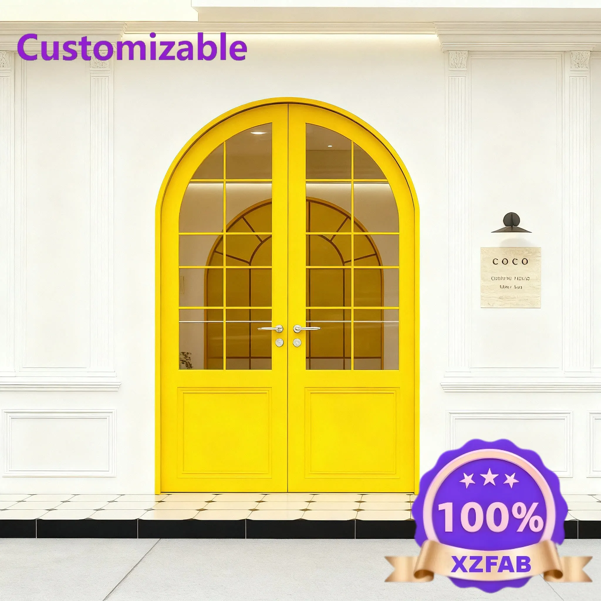 Factory Direct 2026 French arched double door glass door retro store d oor shopping mall shop curved do or milk tea clothing sto
