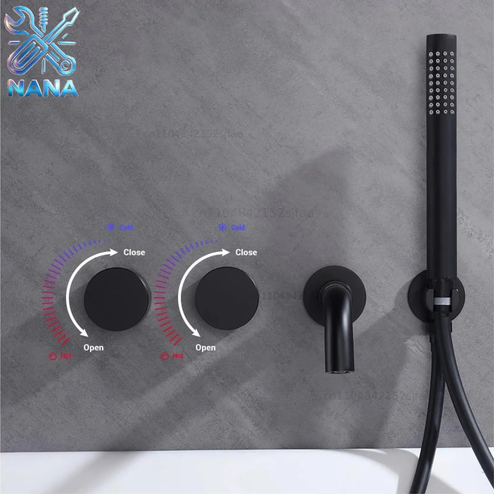 Luxury Black Brass Bathroom Faucet Set Wall Mounted Spout Sprayer With 2 Handles Dual Control Hot And Cold Mixing Bathtub Tap
