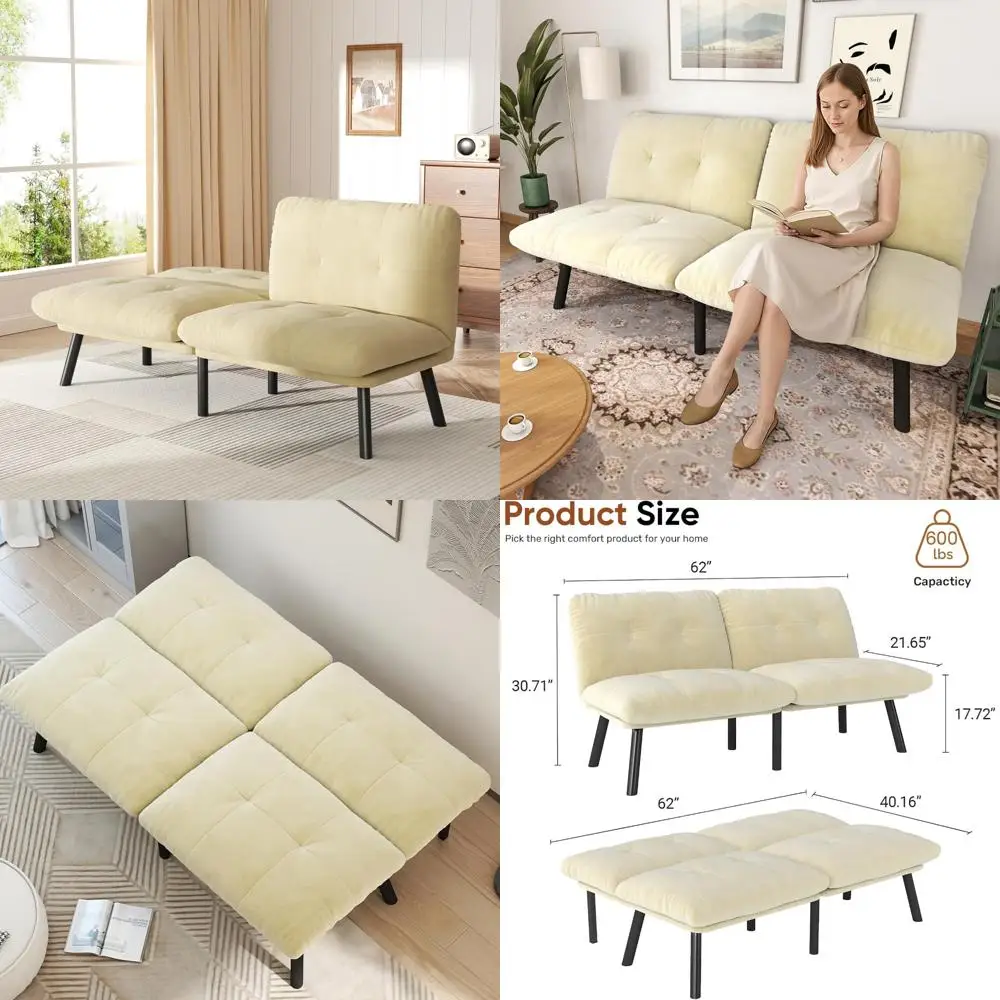 Adjustable Backrest Velvet Futon Sofa Sleeper Couch Bed with Thick Cushion for Living Room, Lounge, and Loveseat in Department S