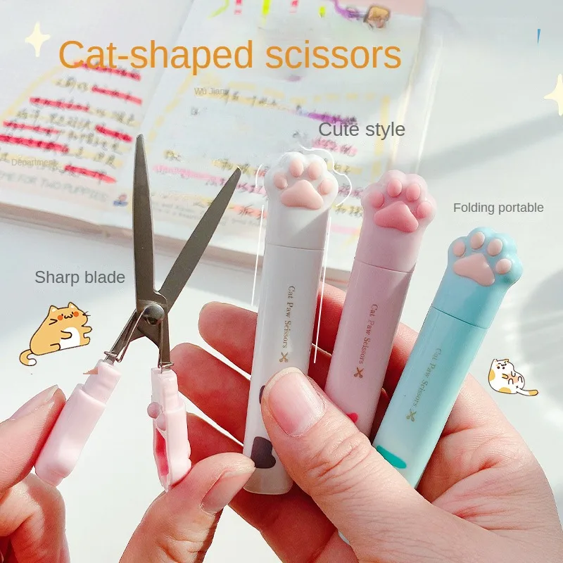 1Pc Cute Multifunctional Kawaii Cat Claw Scissors Creative Cartoon Portable Student Safety manual Art Tool Kit Office Stationery