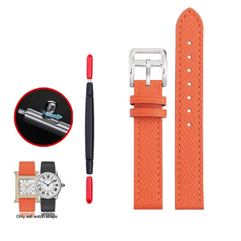 

For Hermes H Genuine Leather Watch Band HOUR Series Square Dial Thin Orange Cowhide Quick Release Watch Band 14mm 16mm 18mm