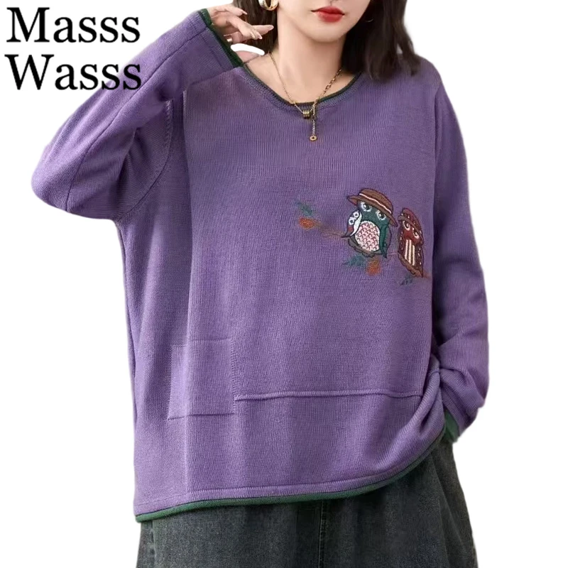 

Masss Wasss Fall Knitwear Women Fashion Embroidery Cartoon Sweaters Loose Casual Pullover Ladies Classic Luxury Big Size Jumpers