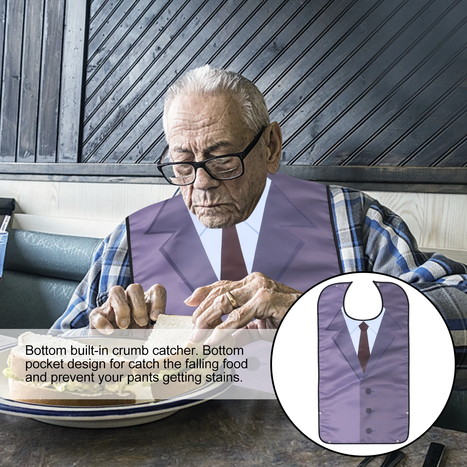 

Waterproof Adult Bib for Elderly Patients Senior Clothing Protector Pocket Easy Clean Dining Overalls Anti Stain