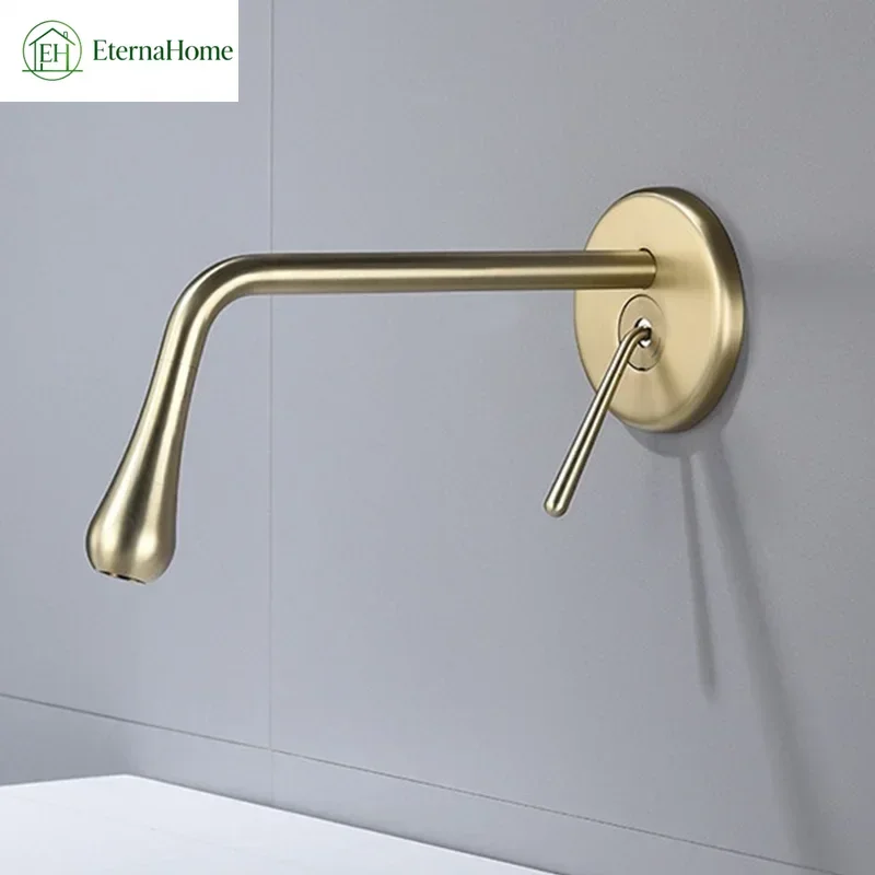 Water Drop Model Faucet Concealed Brushed Gold Basin Faucet Wall-mounted Pre-installed Mixed Hot & Cold Water Washbasin Taps