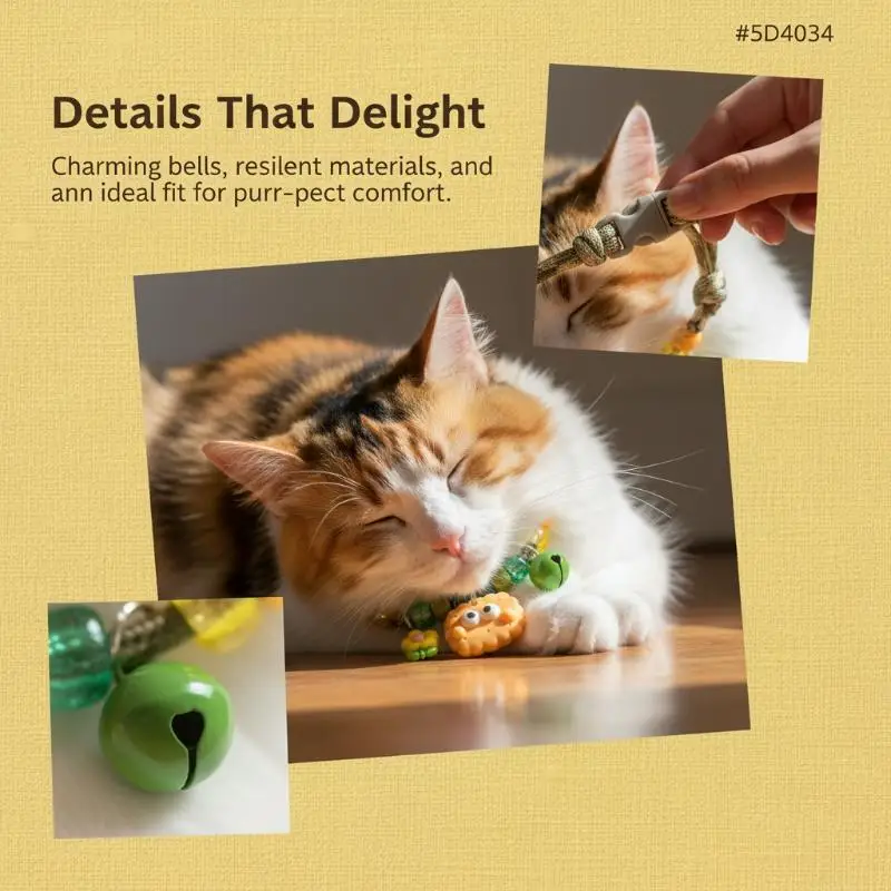 Bunte Glocken-Haustier-Halskette Geflochtene Verstellbare Katzen- und Hundehalskette Niedlicher Anhänger Haustier-Schmuck Kostüm-Accessoires – Detail 3