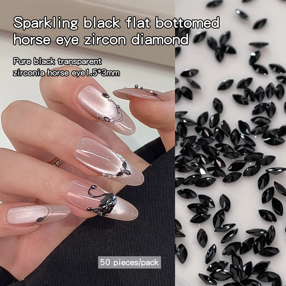 KANIU 50-200 Stück 1,5*3 MM Tropfenförmige Mini-Flachboden-Diamanten Nagelkunst-Zubehör Silberne Funkelnde 5A Nageldekoration