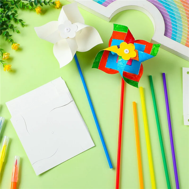 Heißer Verkauf-96 Stück DIY-Windräder zum Basteln, weiße Blanko-Papier-Windräder, färben Sie Ihre eigenen Windräder für Kinder, Sommeraktivität, Kunst