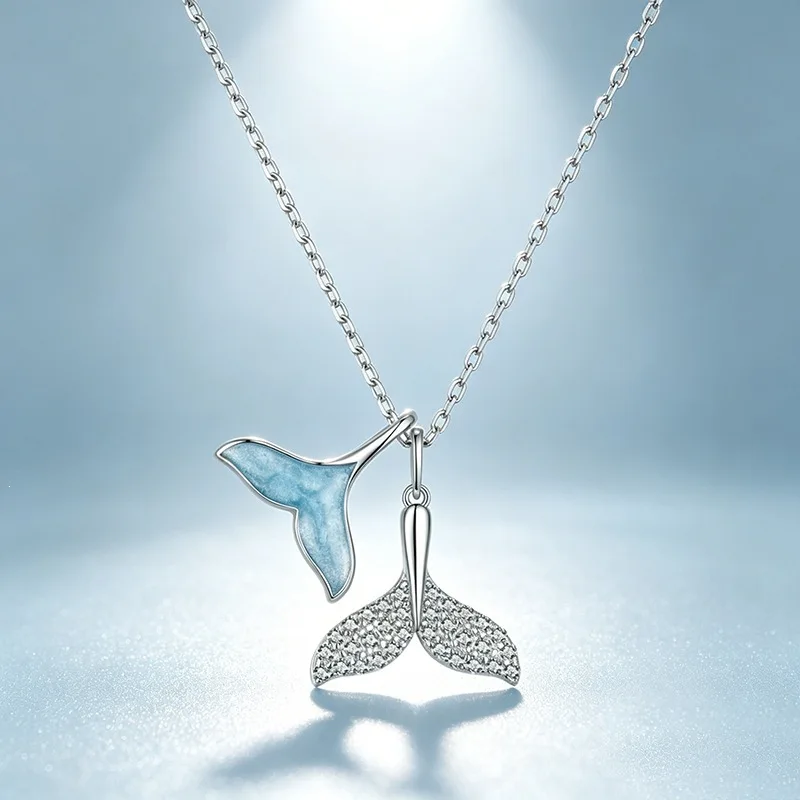 New Fashion Popular Whale Tail 925 Sterling Silver Jewelry zircon Fish Tail Pendant Collarbone Chain Newcklaces 1285
