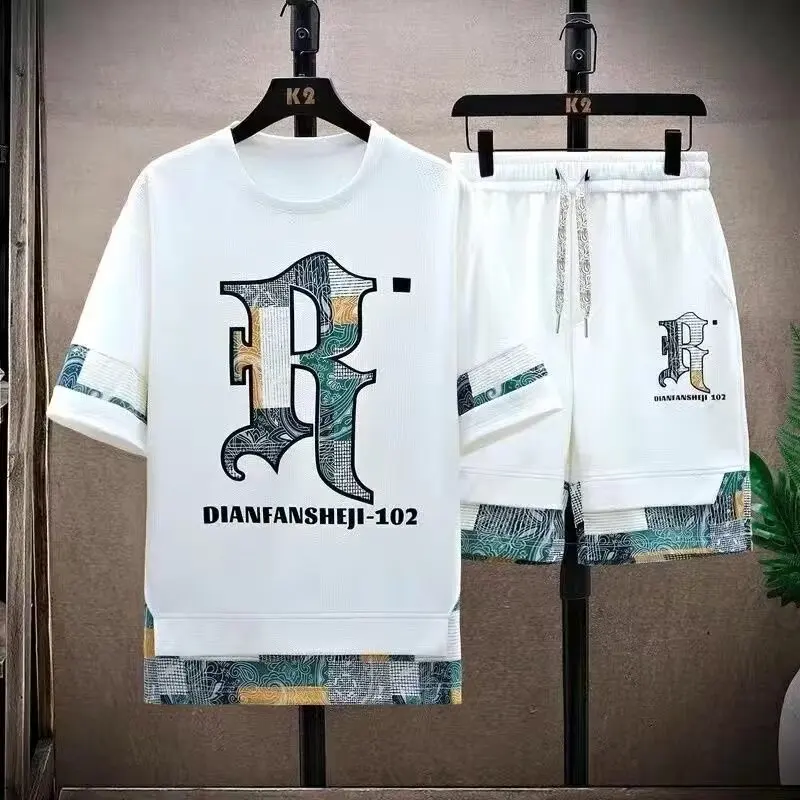 2024 letnie zestawy męskie koreańskie modny dwuczęściowy zestaw dresy męskie modne odzież męska zestaw T-Shirt + spodenki zestaw strój męski