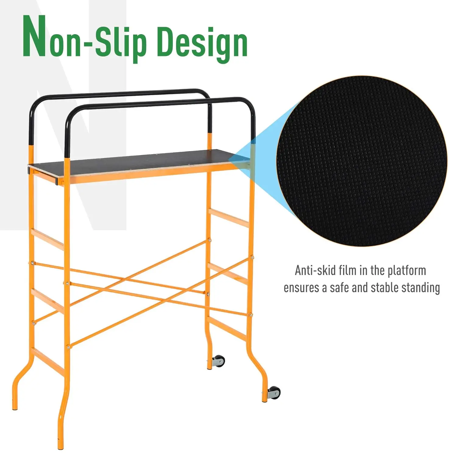 4 خطوات من الفولاذ 4.6 × 2 × 6 أقدام سقالة بعجلتين تتحرك مجاني للديكور الداخلي والخارجي مضاد للانزلاق، سعة 440 رطل