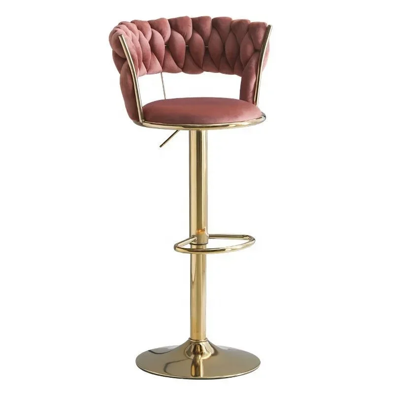 Bar chairs Nordic high counter furniture Metal velvet backrest Luxury kitchen leather modern high stool bar furniture