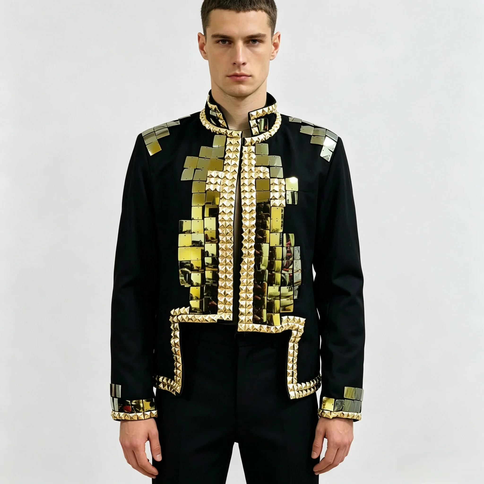 Customized Men's Reflective Lens Mirror Jacket Party Stage Show Singer DJ Dancer Performance Coat