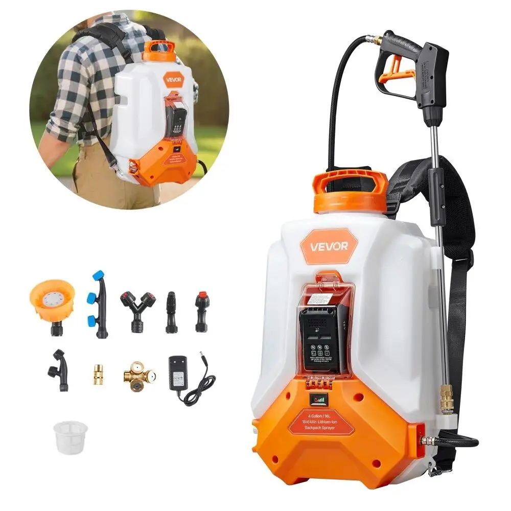 

Portable 4 Gallon Battery Powered Backpack Sprayer with Dual Wands and 8 Adjustable Nozzles for Gardening for weeding and