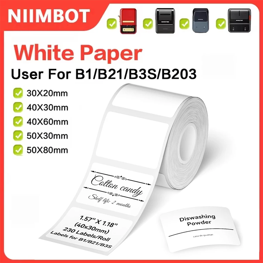 Niimbot B1 White Thermal Label Sticker Waterproof Anti-Oil Self Adhesive Paper Tape Compatible B21 B21PRO B2 B2PRO Mini Printer