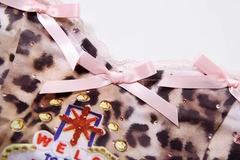 Sexy Leopard Print Tank Tops Women Harajuku Y2K Bow Patchwork Crop Tops Aesthetic Streetwear Fashion Sleeveless Corset Tops