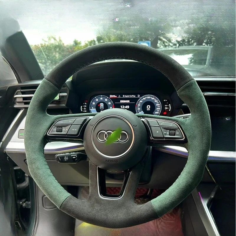 

For Audi A3 A5 RS3 RS5 S3 S4 S5 2017-2019 hand stitched non-slip Two-tone suede car steering wheel cover