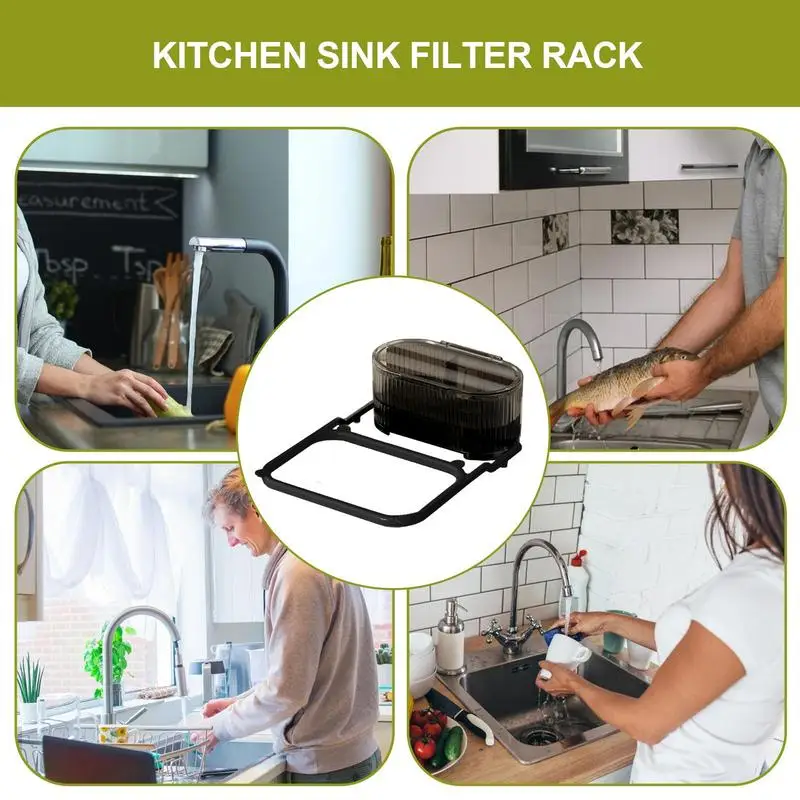 Kitchen Sink Filter Rack Folding Kitchen Sink Strainer Bracket Filter Rack Waste Garbage Hang Net With Storage Box Suction Cup