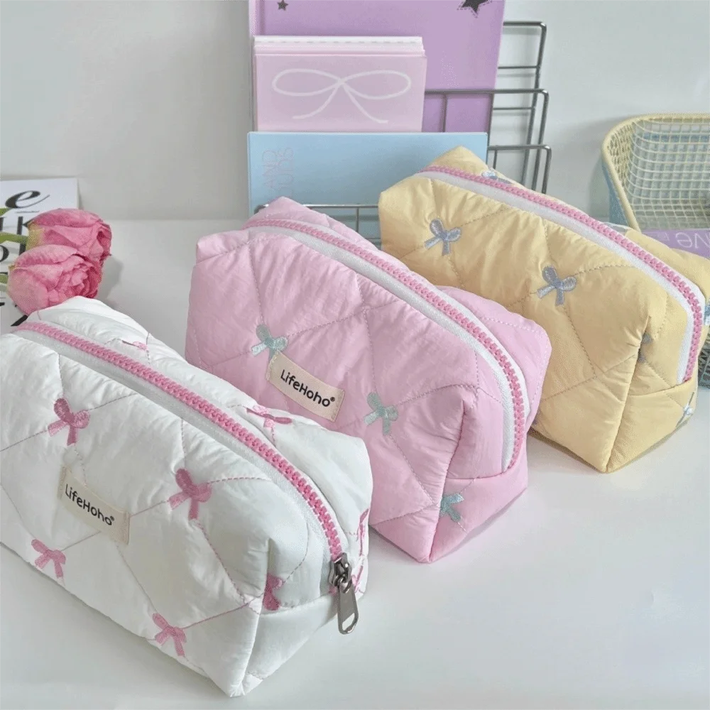 Gift for Friend Cute Bow Cosmetic Bag Female Large Capacity Pencil Bag Office Stationery Storage Bags