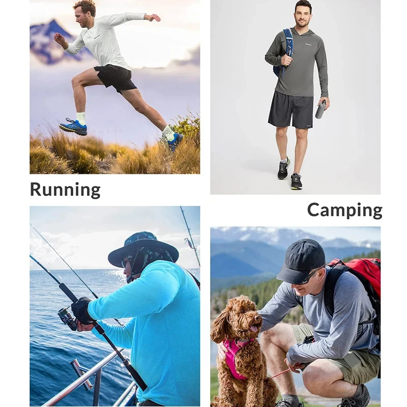 Mens UPF50+ Performance T-Shirt Hoodie Long Sleeve Casual Sun Protection T-Shirt Running Quick Dry Hoodie Sunscreen Fishing Wear