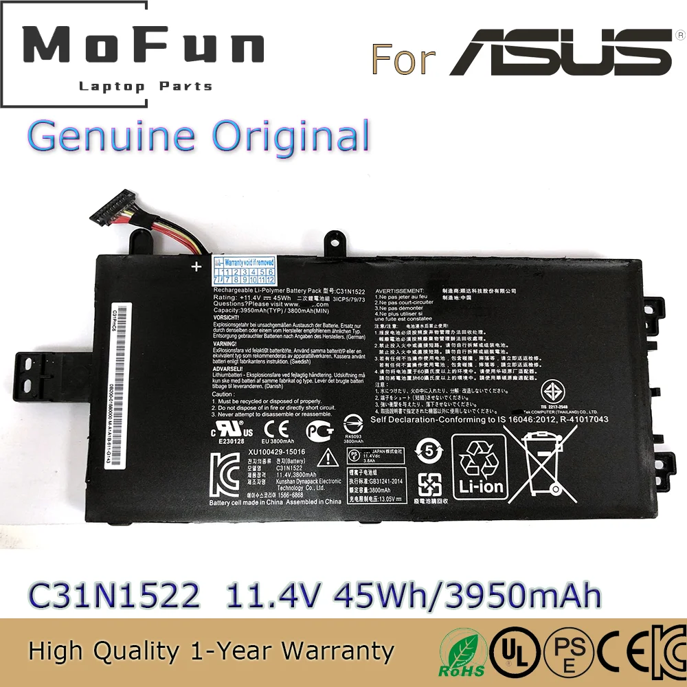 Brand New Original C31N1522 11.4V 45Wh Laptop Battery for Asus Q553U Q553UB N593UB N593UB-1A Series 3ICP5/79/73