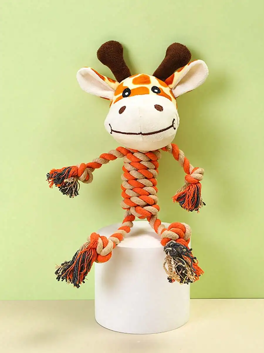 

Rope Plush Chew Toy Cartoon Giraffe For Dogs Boredom Relief Self Playing Pet Accessory