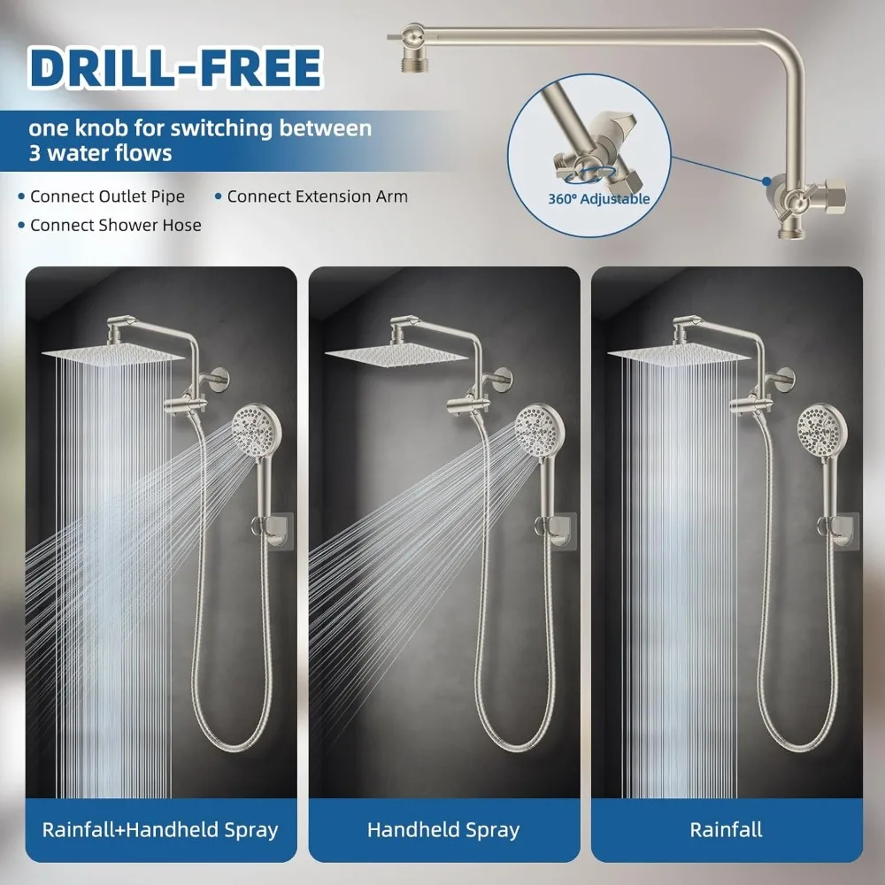 Cabeça de chuveiro portátil de alta pressão com 12 configurações totalmente metálica com 10 opções de spray e extensão de chuveiro ajustável de 11 pés