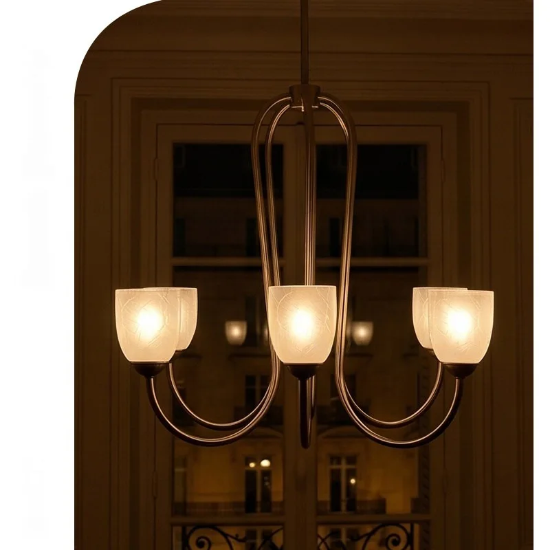 French creative shell chandelier, living room main light, high-grade wrought iron medieval dining room chandelier, bedroom lamp