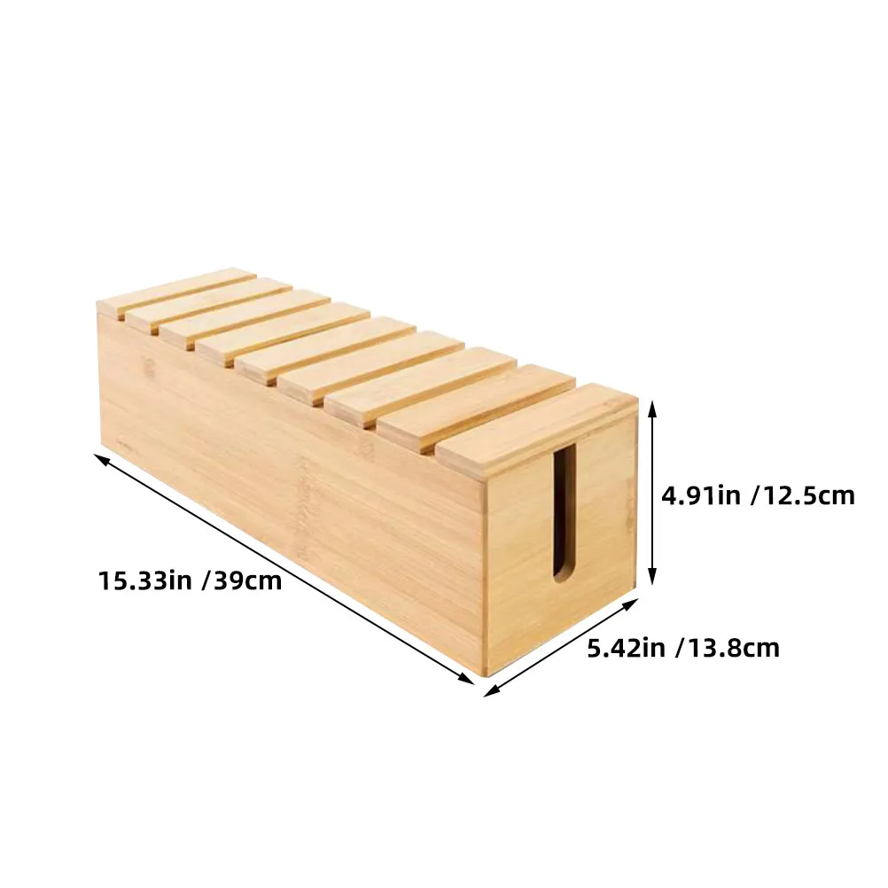 Natural Wood Desk Organizer Tabletop Cable Storage Box Cord Hider for Charging Cables Power Strips and Smartphones Workspace