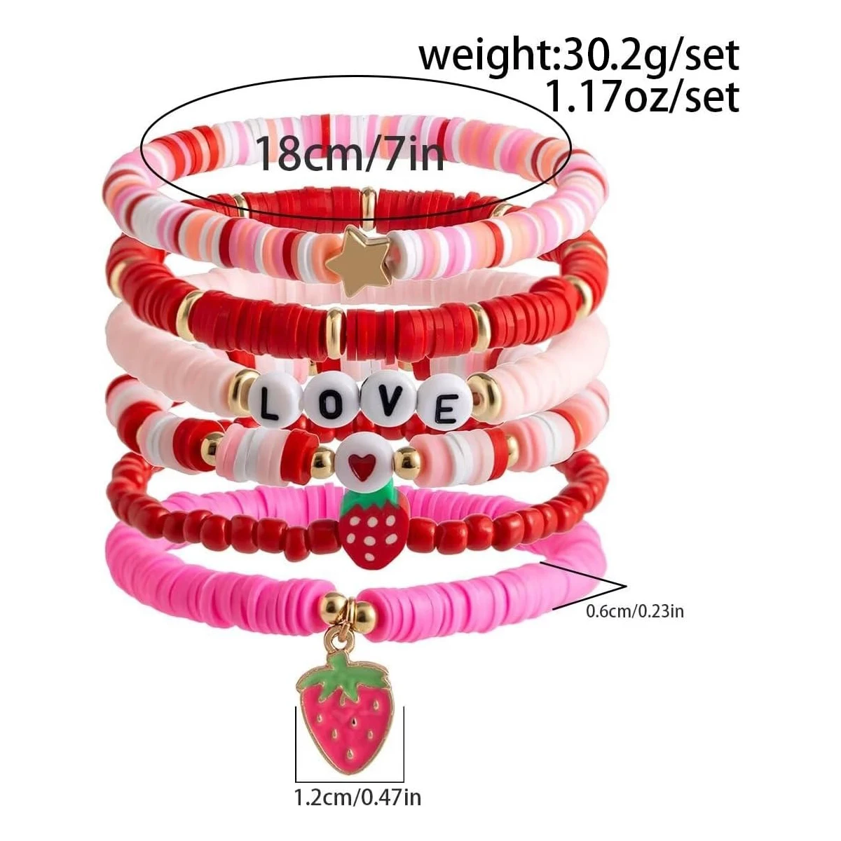 6-piece dopamine strawberry pink series friendship bracelet suitable for holiday gifts (color random)