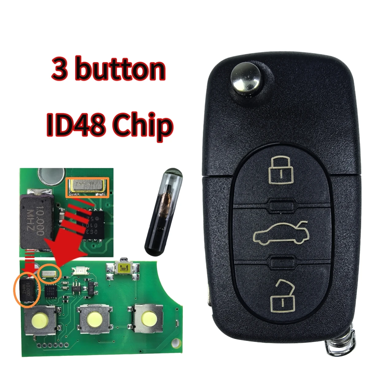 Jingxin FCC ID: 8Z0837231D P/N: 7863733172702 ID48 Chip 315/433MHZ Für Audi A4 231G/ Audi A4 231D Klappschlüssel/PCB-Platine – Detail 7