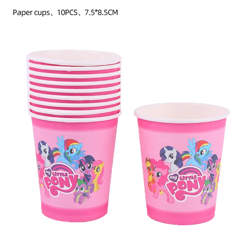Cartoon-Pony-Thema Geburtstagsparty-Dekorationsset: Tischdecke, Teller, Becher, Ballon, Tortendekoration, Banner, Pferd, Geschenke für Babyparty – Detail 8