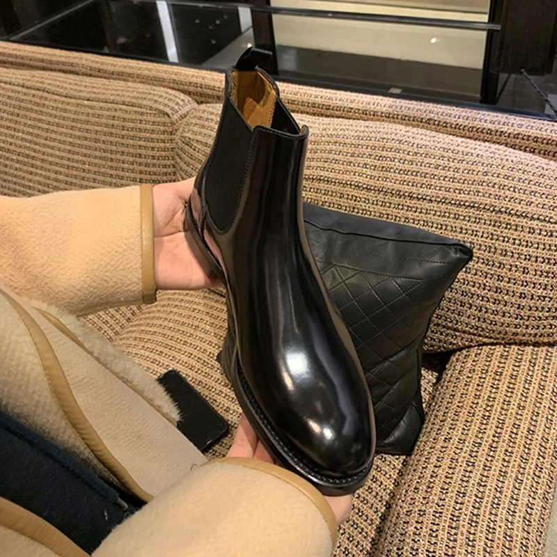 

Женские повседневные ботинки челси, черные стильные туфли из лакированной кожи, женское Деловое платье, осенне-зимние ботильоны, обувь