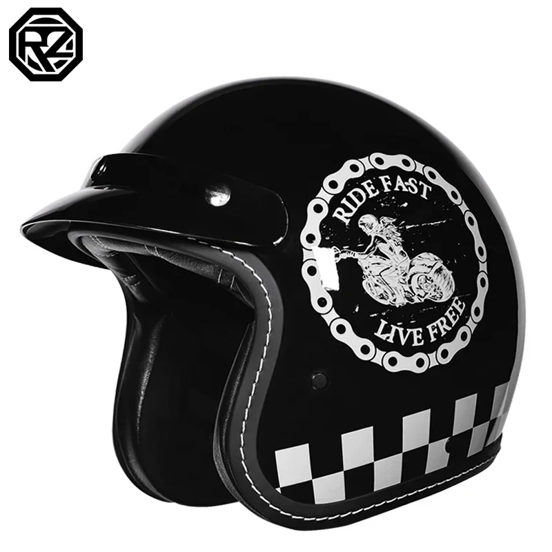 Open Face motocicleta capacete, moda retro, 3/4