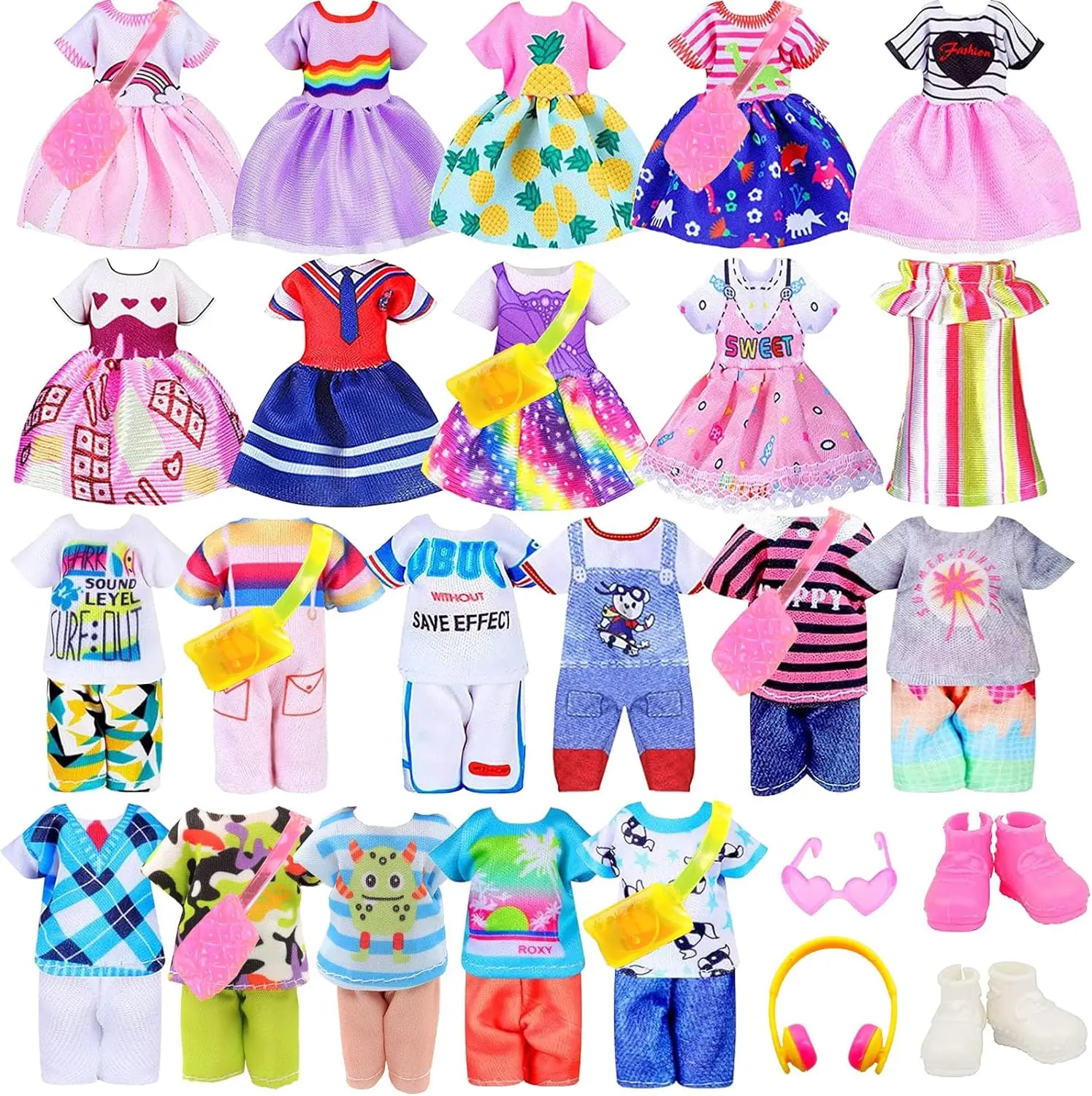 26 PCS Chelsea Doll Clothes and Accessories Include 3 Tops, 3 Pants for Boy Dolls, 3 Dresses for Girl Doll and 17 Doll Accessory